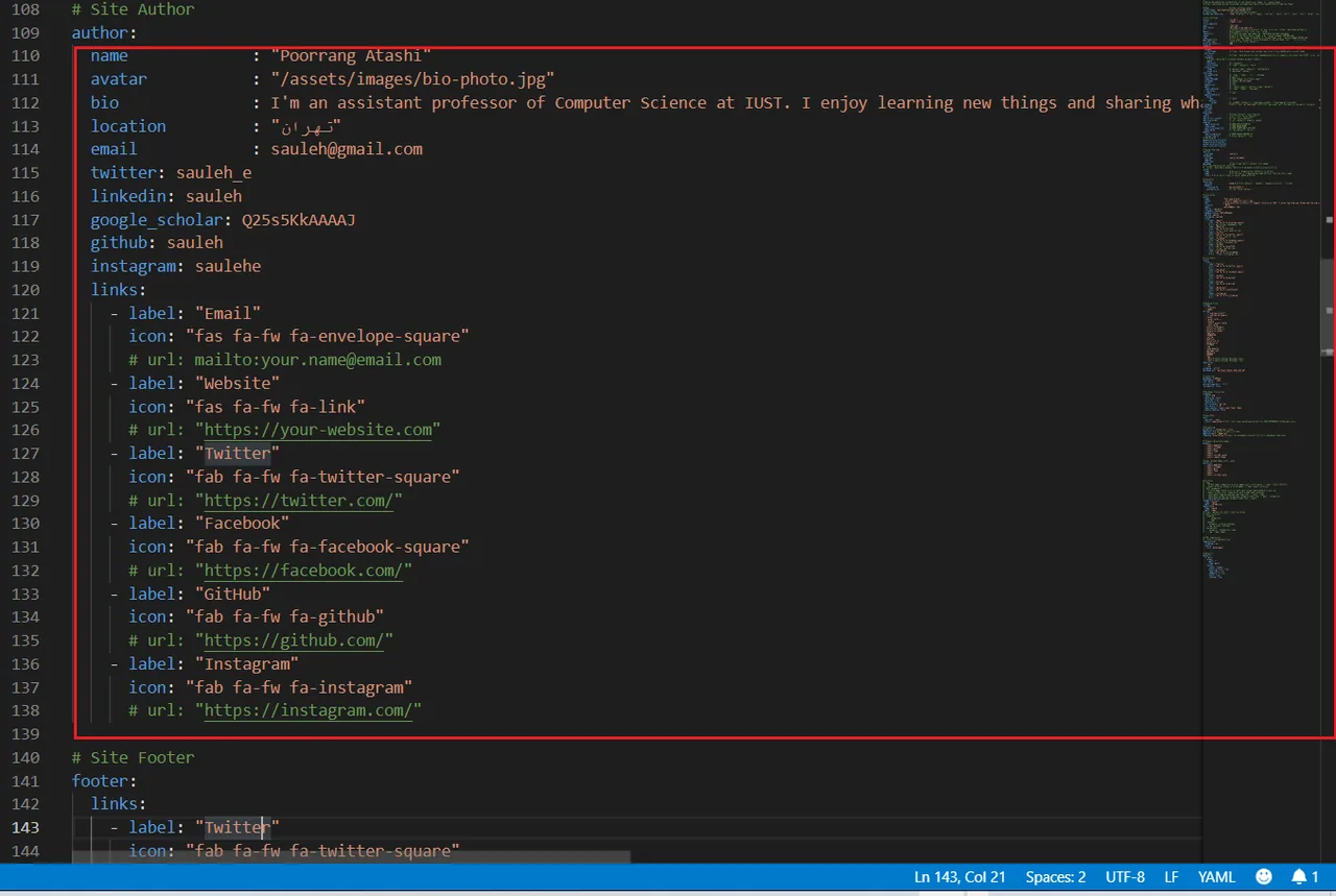 Author settings in _config.yml