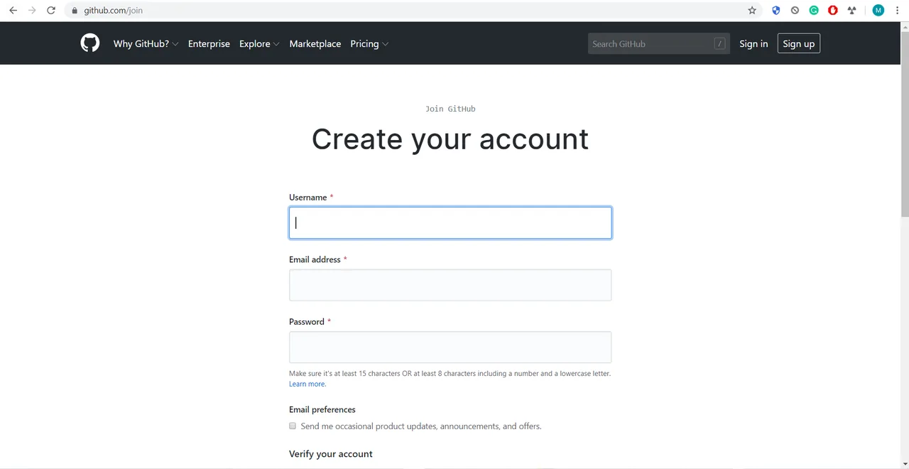 The Create your account form