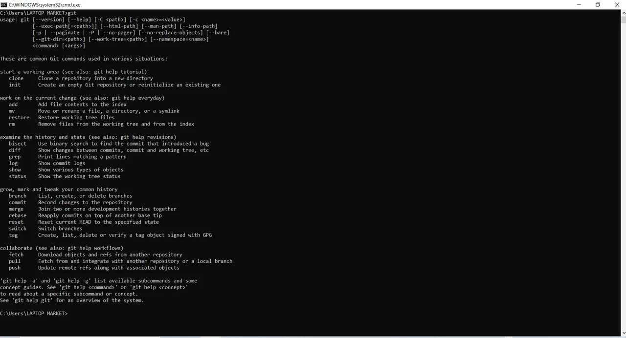 Git's help text in Command Prompt