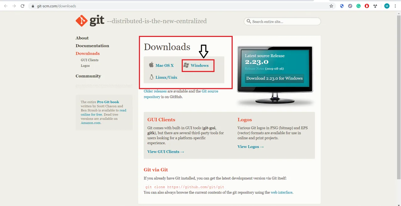 The Windows download button marked