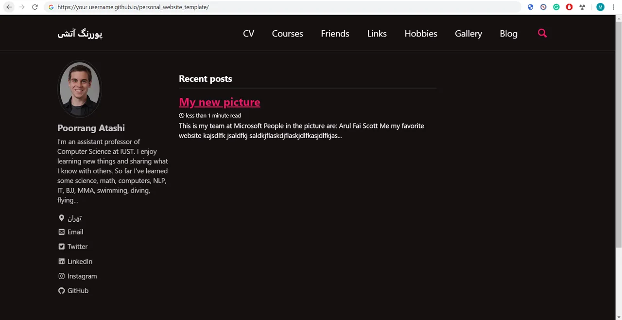 The template website live on github.io