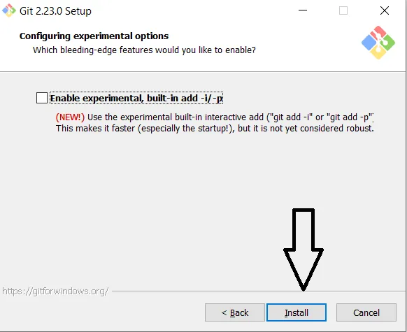 The Install button marked
